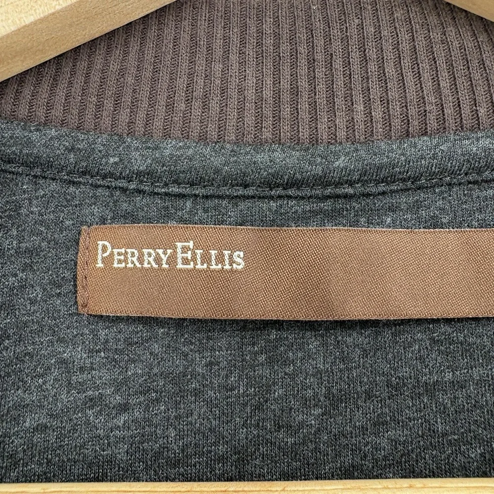 Perry Ellis Sweater Mens 2XL Brown Cotton Blend 1/4 Zip Collared Pullover Pocket - Picture 4 of 13